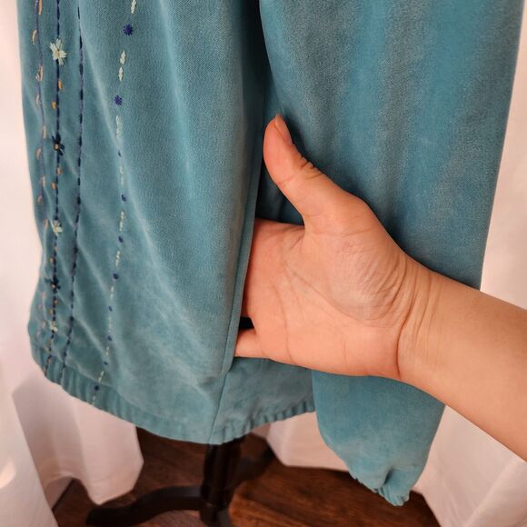 Koret Womens Embroidered Faux Suede Jacket Size S Teal Floral Granny Core - Picture 10 of 13